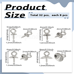 32個 4スタイル 201 & 304 ステンレススチール スクリューアイピン ペグベイル  片穴パーツ用  ステンレス鋼色  10x4~8mm  穴：2mm  ピン：1~1.5mm  8個/スタイル&nbsp;STAS-LP0005-23
