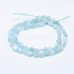 天然石アクアマリンビーズ連売り  タンブルストーン  ナゲット  5~11x4~8mm  穴：1mm  15.3インチ〜15.7インチ（39~40cm）&nbsp;G-K203-46
