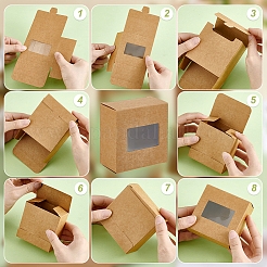 クラフト紙包装箱  PVCウィンドウ付き  正方形  淡い茶色  完成品：8x8x4cm&nbsp;CON-WH0115-02A-02