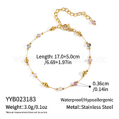 304 Stainless Steel & Natural Gemstone Faceted Rondelle Beads Link Chain Bracelets for Women&nbsp;TY8099-3