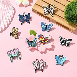 10個 10スタイル ブラック合金ブローチ  女性用蝶エナメルピン  ミックスカラー  22~31x21.5~29x2mm  1個/スタイル&nbsp;JEWB-CJ0001-36