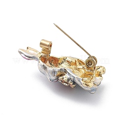花うさぎ合金エナメルピンブローチ  ラインストーン付き  ゴールドカラー  34.5x19mm&nbsp;JEWB-C037-21G
