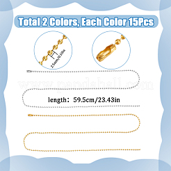 30個2色の鉄製ボールチェーンネックレス作り  プラチナ·ゴールデン  23.43インチ（59.5cm）  2.5mm  15個/カラー&nbsp;MAK-SP0001-06A