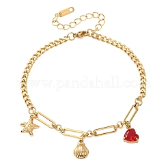 Ocean 304 Stainless Steel Pave Red Cubic Zirconia Charm Anklets for Women&nbsp;SA-CBA3D94-04C-G