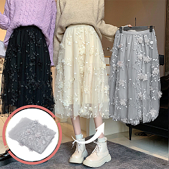 花柄のポリエステル刺繍生地  服装アクセサリー  ライトグレー  1600~2000x1300~1400x1mm&nbsp;DIY-WH0888-486A