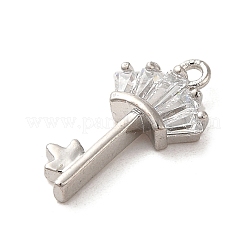 真鍮キュービックジルコニアペンダント  長持ちメッキ  王冠を持つキー  プラチナ  16.5x8.5x3mm  穴：1.2mm&nbsp;KK-M275-26P