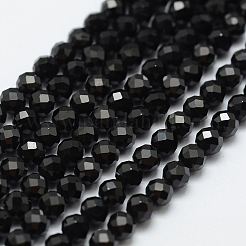 天然石ブラックスピネルビーズ連売り  多面カット  ラウンド  4mm  穴：0.5mm  約103個/連  15.35インチ（39cm）&nbsp;X-G-E366-07-4mm