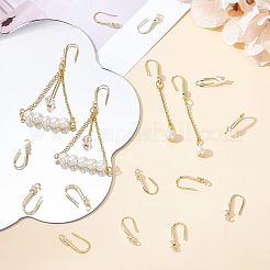 30 個真鍮マイクロパヴェクリアキュービックジルコニアピアスフック  カン付き  ニッケルフリー  ゴールドカラー  17x3mm  穴：1.2mm  ピン：0.7mm&nbsp;ZIRC-FH0001-23