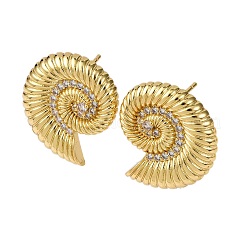 Brass Micro Pave Clear Cubic Zirconia Conch Stud Earrings&nbsp;EJEW-H165-07G