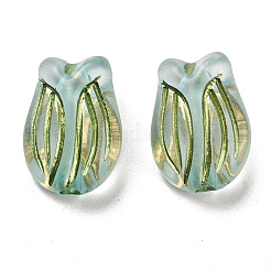メッキクリアアクリルビーズ  ゴールドライン入り  チューリップ  ライトシアン  16x11.5x7mm  穴：2mm  約670個/500g&nbsp;OACR-B013-14B