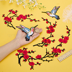 5個 4スタイル ポリエステル刺繍布 アイロン接着/縫い付けパッチ  マスクと衣装のアクセサリー  アップリケ  鳥と花  ミックスカラー  61~410x93~220x1~2mm&nbsp;PATC-ME0001-07