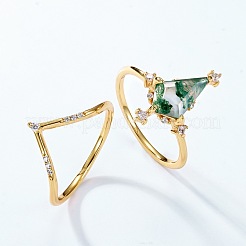スターリングシルバーの指輪  天然の苔瑪瑙を使用  凧  ゴールドカラー  内径：18.2mm&nbsp;WG5553A-03