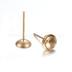 304ステンレススチールスタッドピアス金具  フラットラウンド  ゴールドカラー  13x6mm  トレイ：5.5mm  ピン：0.7mm&nbsp;STAS-P210-52G
