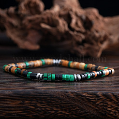Synthetic Malachite & Non-magnetic Hematite & Natural Picture Jasper Beads Stretch Bracelets for Men&nbsp;NI3669