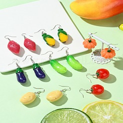 7ペア7スタイルの真鍮ダングルイヤリング  女性用樹脂野菜イヤリング  ミックスカラー  39~57mm  1ペア/スタイル&nbsp;EJEW-FS00035