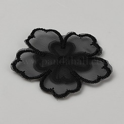 オーガンジー刺繍アップリケを縫い付ける  ウェディングドレスの縫製工芸品の装飾  チョンサム  花  ブラック  60x60x1.5mm&nbsp;PATC-WH0008-61C