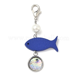 Flat Round with Fish Scale 304 Stainless Steel & Resin Pendant Decorations&nbsp;HJEW-JM04042
