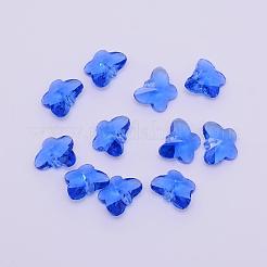 クリアガラスペンダント  多面カット  蝶のチャーム  ブルー  12x15x8mm  穴：1.5mm&nbsp;GLAA-P037-02-17