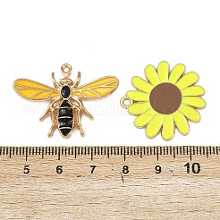 合金エナメルチャーム  ゴールドカラー  ミツバチ/花/蜂の巣  ミックスカラー  10~26.5x10~33x1~4mm  穴：1.4~2mm  30個/セット&nbsp;FIND-G100-02G