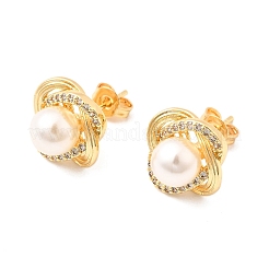 Flower Brass Micro Pave Clear Cubic Zirconia Stud Earrings&nbsp;EJEW-A135-23G