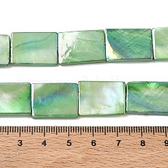 天然淡水シェルビーズ連売り  ABカラーメッキ  染め  長方形  ライムグリーン  20x15x2.8~3mm  穴：0.8mm  約20個/連  15.75インチ（40cm）&nbsp;SH-CBACA76-15