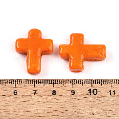 手作りランプワークビーズ  クロス  ダークオレンジ  24~26x20~20.5x6~7.5mm  穴：1.6~1.8mm&nbsp;LAMP-N024-44I