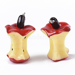 樹脂チャーム  プラチナメッキ鉄ループ付き  リンゴコア  模造食品  レッド  30~32x21~22x17~20mm  穴：1.8mm&nbsp;RESI-N023-01