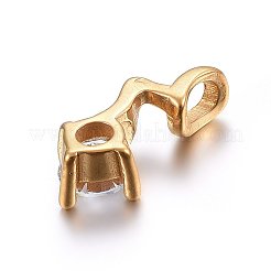 キュービックジルコニアチャーム  304ステンレススチール製金具付き  フラットラウンド  透明  ゴールドカラー  17x8x5mm  穴：4x3mm&nbsp;STAS-P216-15G
