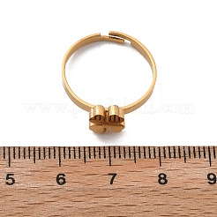女性用304ステンレススチール調節可能リング  ゴールドカラー  クローバー  内径：18mm  クローバー：7.5x7mm&nbsp;RJEW-F169-01G-02