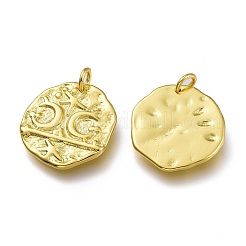 真鍮チャーム  丸カン付き  ハンマー  長持ちメッキ  月とフラットラウンド  ゴールドカラー  18.5x17.5x1.7mm  穴：3mm&nbsp;KK-P189-04G