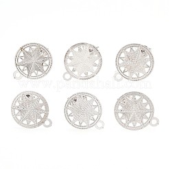 変色しない304ステンレススチールスタッドピアス金具  カン付き  フラットラウンド  ステンレス鋼色  16x13mm  穴：1mm  ピン：0.7mm&nbsp;STAS-S079-33B