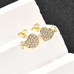 Heart Brass Micro Pave Clear Cubic Zirconia Stud Earrings&nbsp;EJEW-A135-11G
