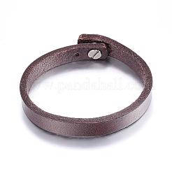 レザーコードブレスレット  合金の留め金付き  ココナッツブラウン  8-1/4インチ（213mm）x10mm&nbsp;BJEW-P099-13A