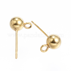 304ステンレススチールスタッドピアス金具  カン付き  24KGP本金メッキ  17x8x5mm  穴：2mm&nbsp;X-STAS-P099-04G
