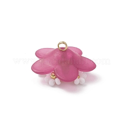 ガラスシードビーズの花のペンダント  アクリル、合金、真鍮を使用  赤ミディアム紫  11x20.5x20mm  穴：2mm&nbsp;PALLOY-MZ01128-04