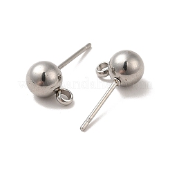 変色しない304ステンレススチールスタッドピアス金具  カン付き  ステンレス鋼色  17x9x6mm  穴：1.8mm  ピン：0.8mm&nbsp;STAS-E026-1