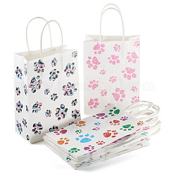 12Pcs 6 Colors Rectangle with Paw Print Pattern Paper Storage Bags with Handles&nbsp;ABAG-TA0001-92
