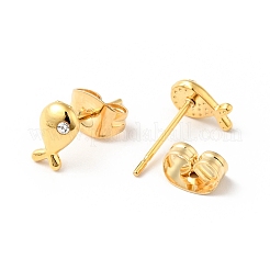 女性用クリスタルラインストーンの小さな魚のスタッドピアス、316ステンレススチールピン付き  ゴールドカラー  7x4mm  ピン：0.6mm&nbsp;EJEW-J043-06G