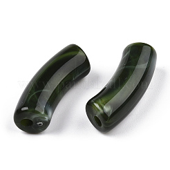 不透明なツートンカラーのアクリルビーズ  カーブチューブ  濃い緑  34.5x13x11mm  穴：3mm&nbsp;X-MACR-ZX023-01B