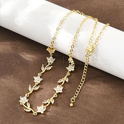 Brass Pave Cubic Zirconia Flower Link Chain Necklaces&nbsp;KK-CBA4547-18G-10
