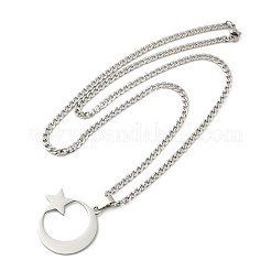 201 Stainless Steel Crescent Moon Star Pendant Twisted Chain Necklaces&nbsp;NJEW-S387-07P