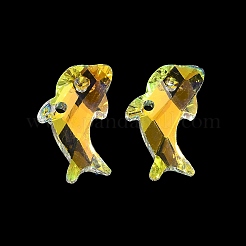 ガラスチャーム  イルカ  ABカラー  多面カット  透明  12x21x4.5mm  穴：2mm&nbsp;GLAA-I057-19A