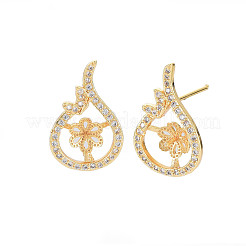 Brass Micro Pave Clear Cubic Zirconia Stud Earring Findings&nbsp;KK-S364-050