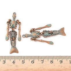 合金ペンダント  ハロウィン  赤い銅と緑の緑青  スケルトン  49x15x3mm  穴：1.5mm&nbsp;PALLOY-D313-01O