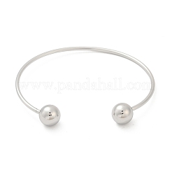 304ステンレススチールオープンカフブレスレット  女性のためのトルクバングル  丸いボール  ステンレス鋼色  3/8インチ（1cm）  内径：2-1/2インチ（6.25cm）&nbsp;BJEW-R019-01P-01