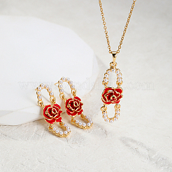 Plastic Beaded Oval with Flower Jewelry Set&nbsp;YW1382-2