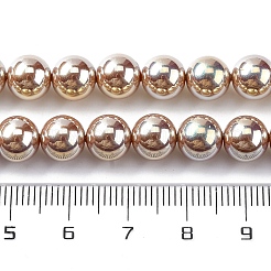 UVメッキパールガラスパールビーズ連売り  模造オーストリアクリスタルビーズ  ラウンド  砂茶色  8mm  穴：0.7mm  約51~52個/連  15.35~15.75インチ（39~39.5cm）&nbsp;GLAA-F128-01B-T15