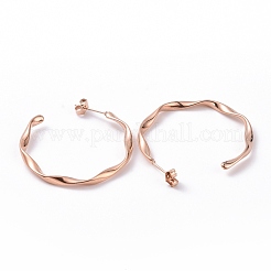 201 Stainless Steel Wave C-shape Stud Earrings with Iron Plating(IP) 304 Stainless Steel Pins&nbsp;EJEW-G298-04RG