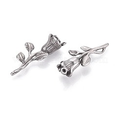 304ステンレスペンダント  バラの花のチャーム  ステンレス鋼色  33~34x16x8mm  穴：1.6mm&nbsp;STAS-T072-137P