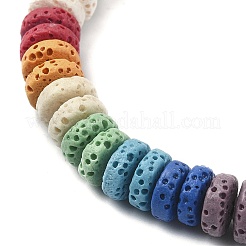 Dyed Natural Lava Rock Disc Beaded Stretch Bracelets&nbsp;BJEW-TA00342-02